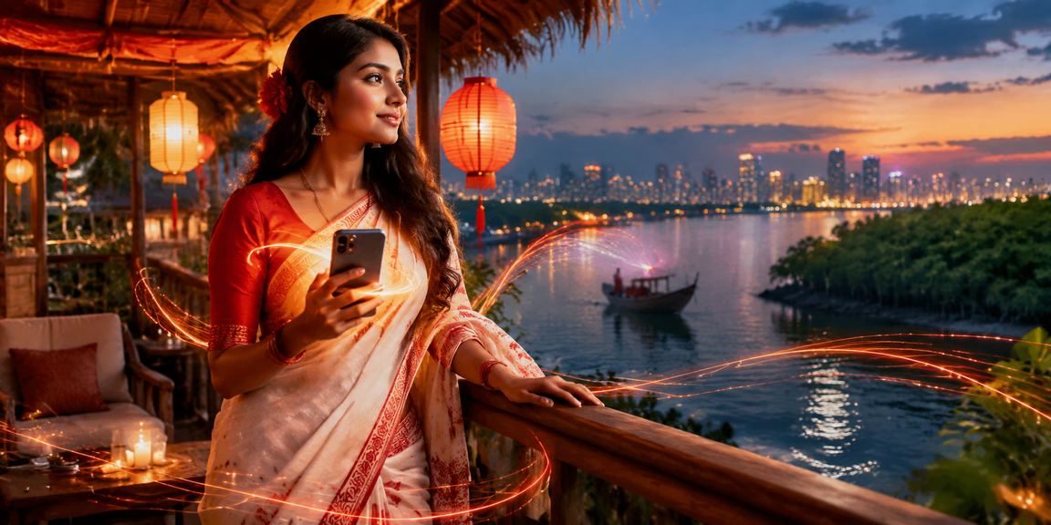 সুন্দরবনে পহেলা বৈশাখে মোবাইল পেমেন্ট করছেন ব্যবহারকারী
